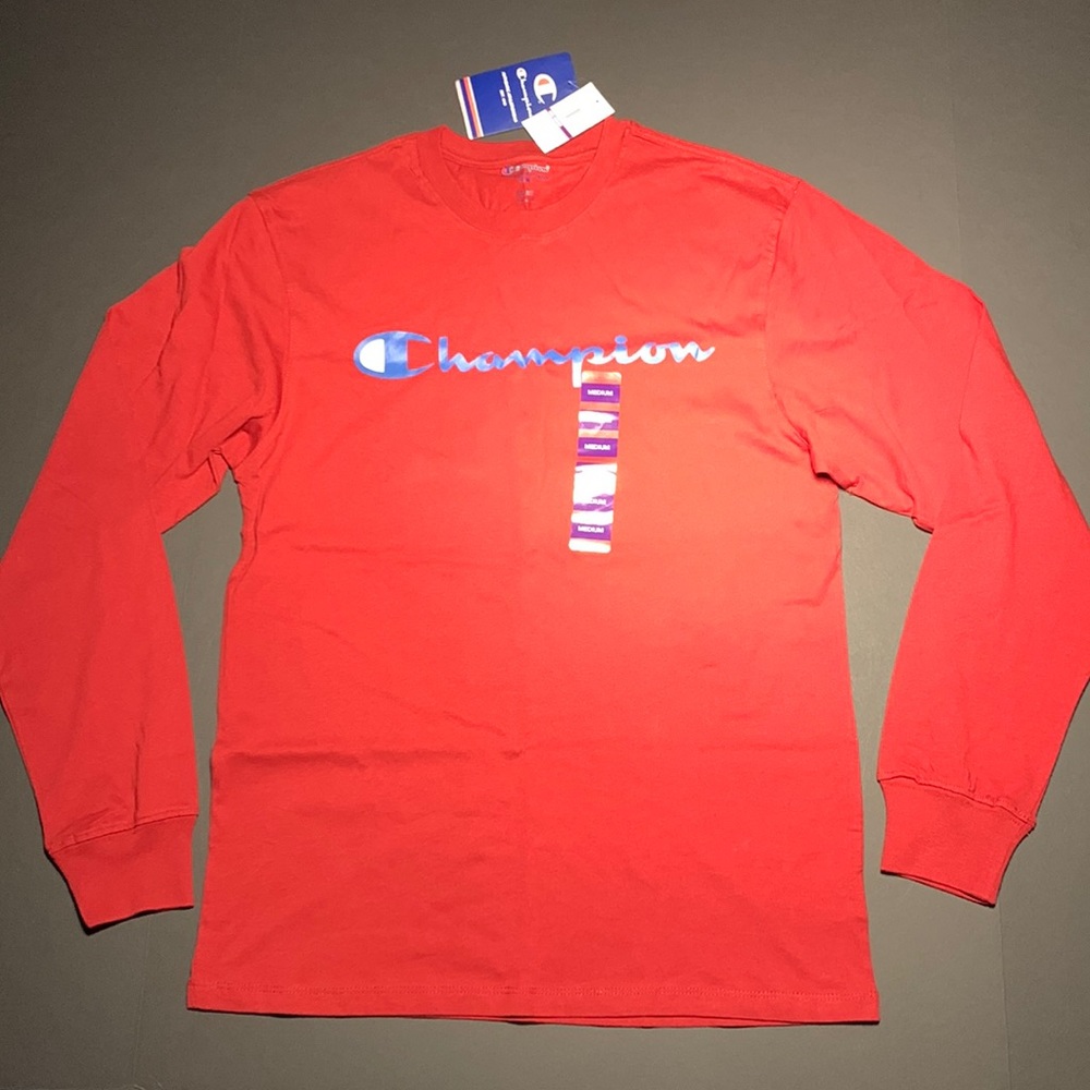 Men's Champion Maroon Long Sleeve T Shirt Logo Size M